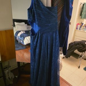 Indigo Blue One Shoulder Long Sleeve Gown